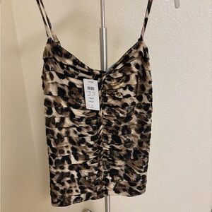 Cache Leopard Print Ruched Cami Top Gold Shimmer NWT Size L